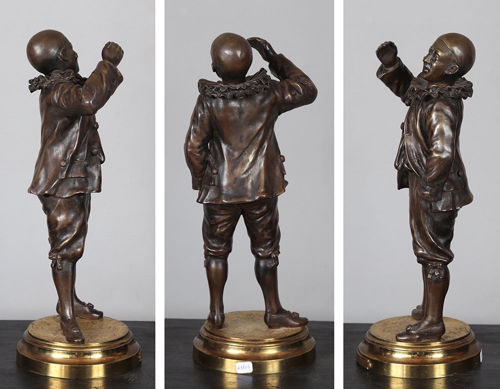 Emile ENGLER, Bronze fin XIX ème, 37 cm, Pierrot à la mouche-photo-3