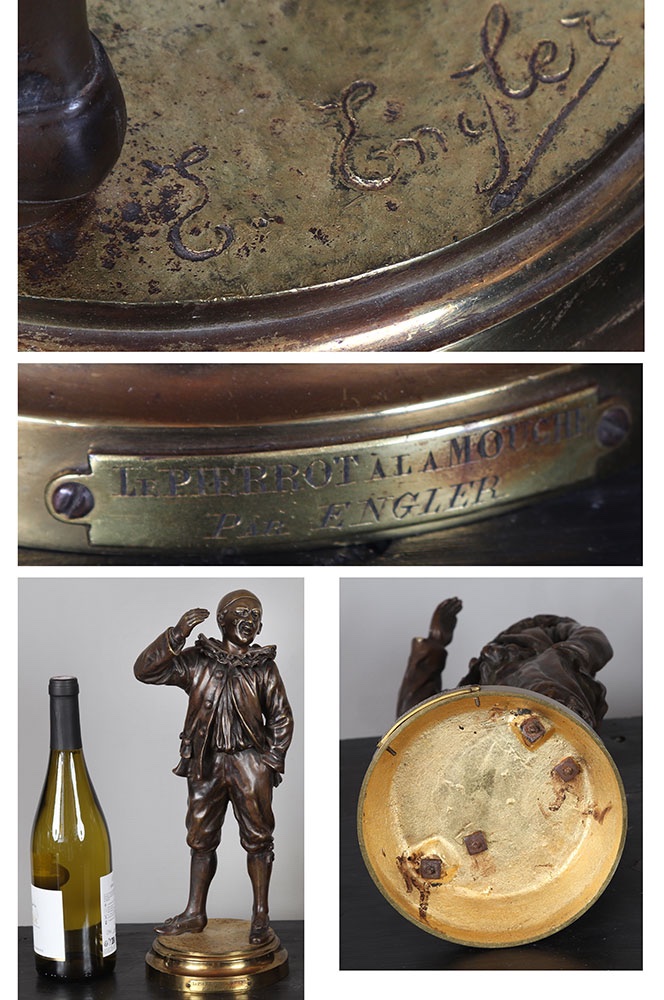 Emile ENGLER, Bronze fin XIX ème, 37 cm, Pierrot à la mouche-photo-4