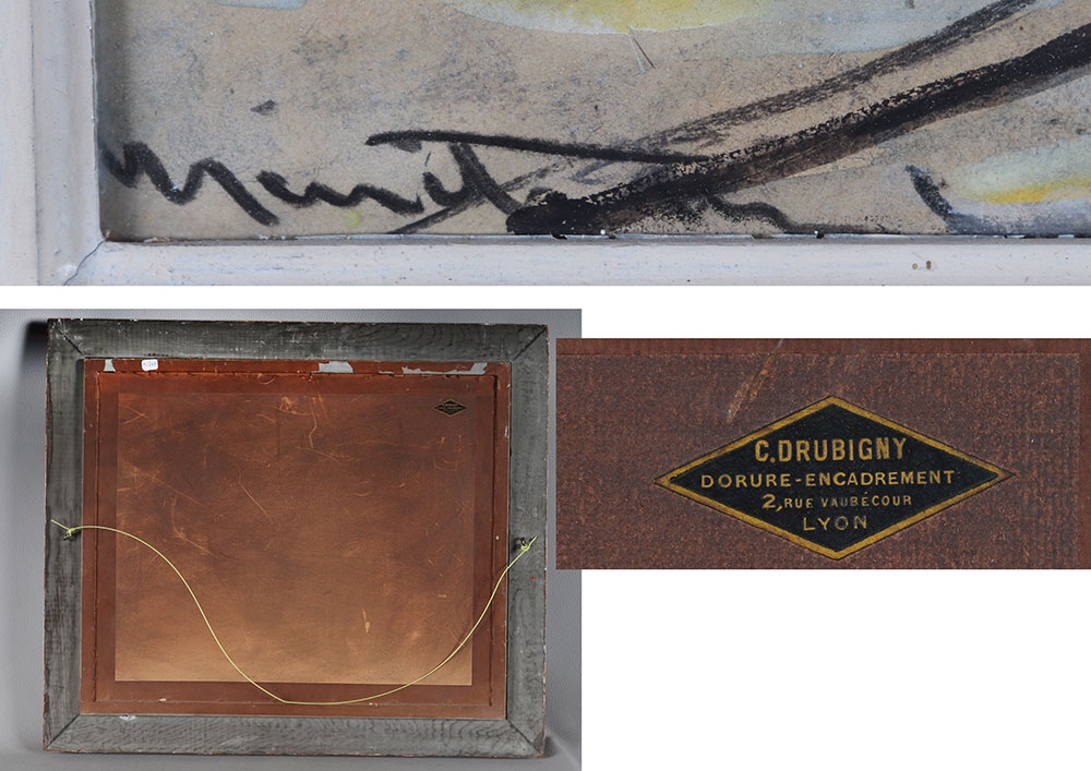 Gouache début XX ème siècle, 58 cm, Le bateau lavoir, signé-photo-3