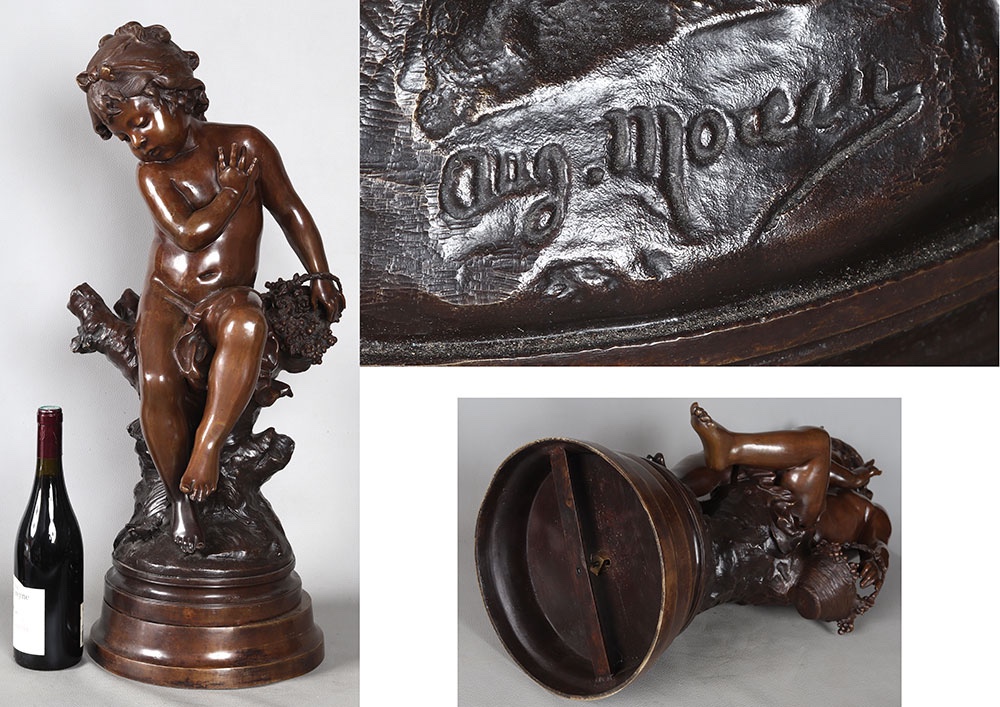 19th Century Bronze, Auguste Moreau, 75 Cm, Little Girl With A Cricket-photo-1