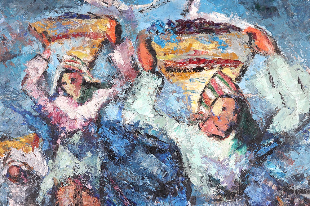 Signé : Germaine NORMANN , daté 1952, Les pêcheurs, Ecole Française-photo-4