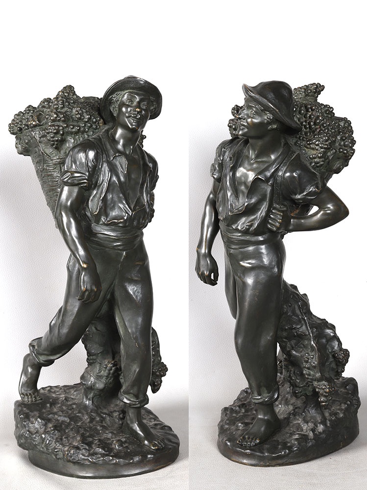 Bronze XIX ème, 73 cm, Jean-Louis GREGOIRE 1840 / 1890, Le vendangeur -photo-2