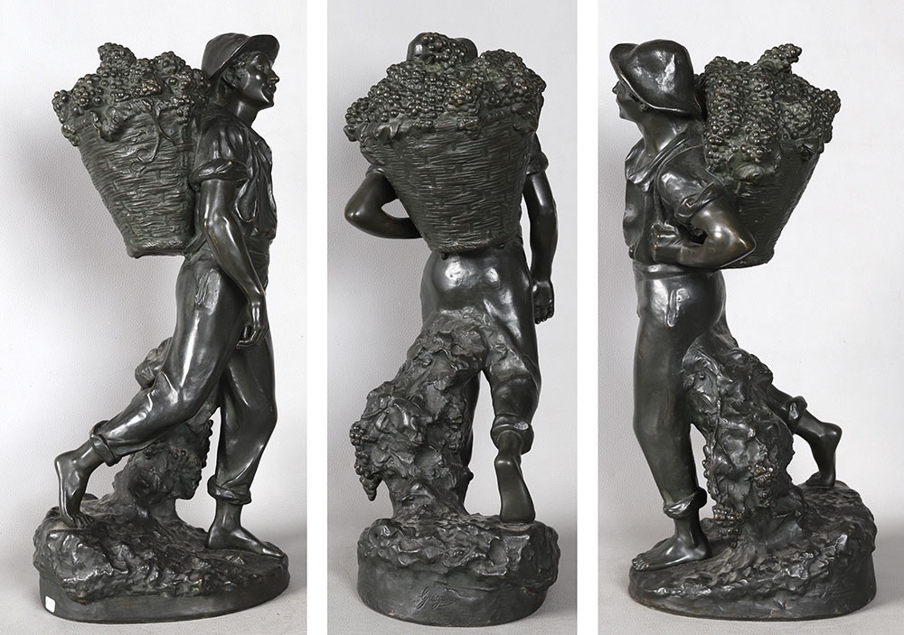 Bronze XIX ème, 73 cm, Jean-Louis GREGOIRE 1840 / 1890, Le vendangeur -photo-4