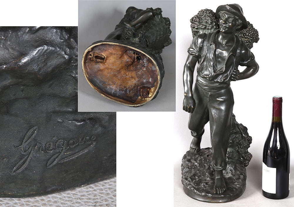 Bronze XIX ème, 73 cm, Jean-Louis GREGOIRE 1840 / 1890, Le vendangeur -photo-1