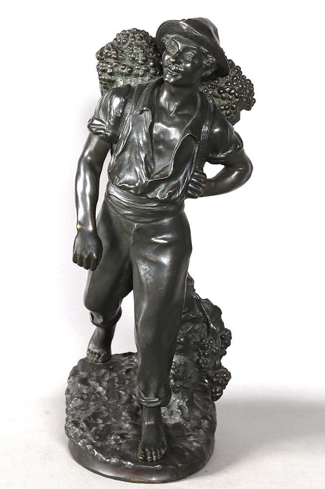 Bronze XIX ème, 73 cm, Jean-Louis GREGOIRE 1840 / 1890, Le vendangeur 