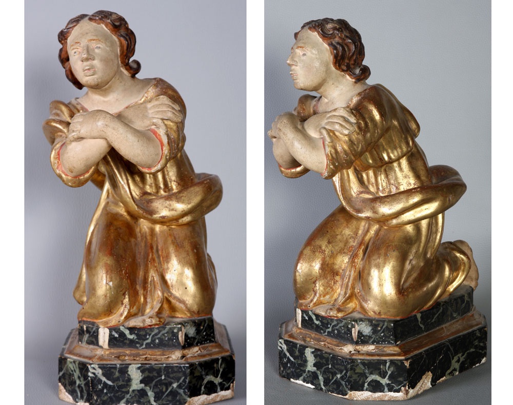 Grande sculpture en bois doré du 18 ème siècle, 42 cm, Saint en prière-photo-2