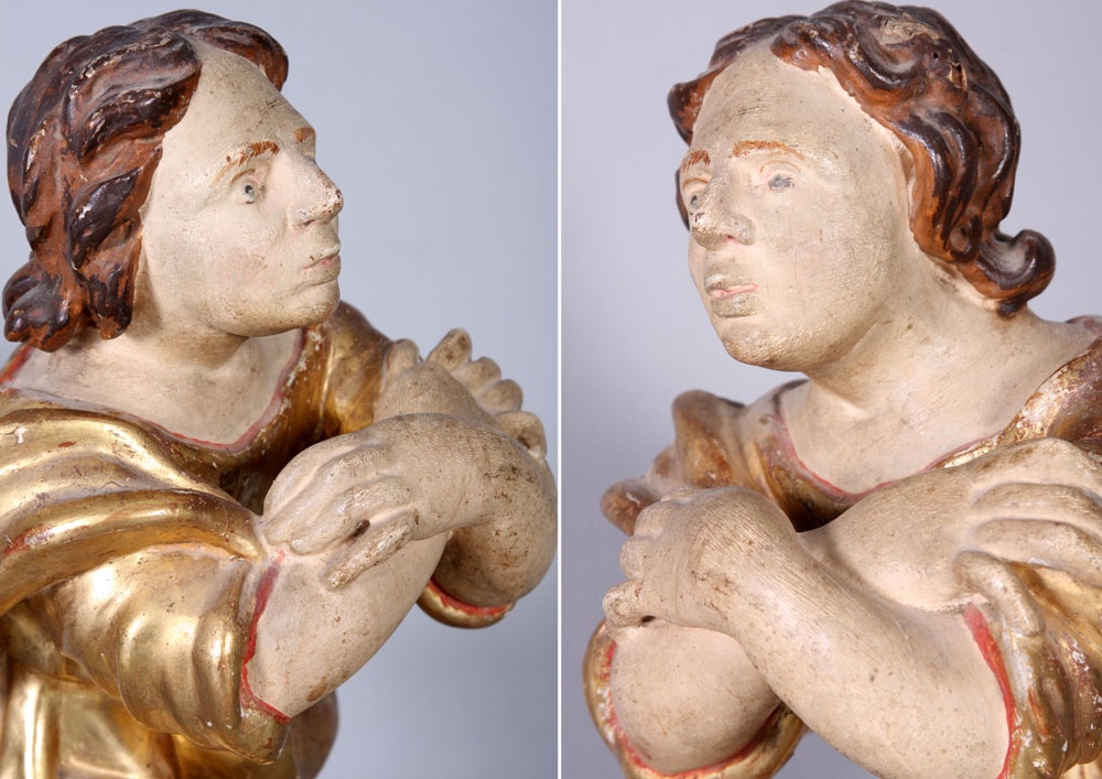 Grande sculpture en bois doré du 18 ème siècle, 42 cm, Saint en prière-photo-3