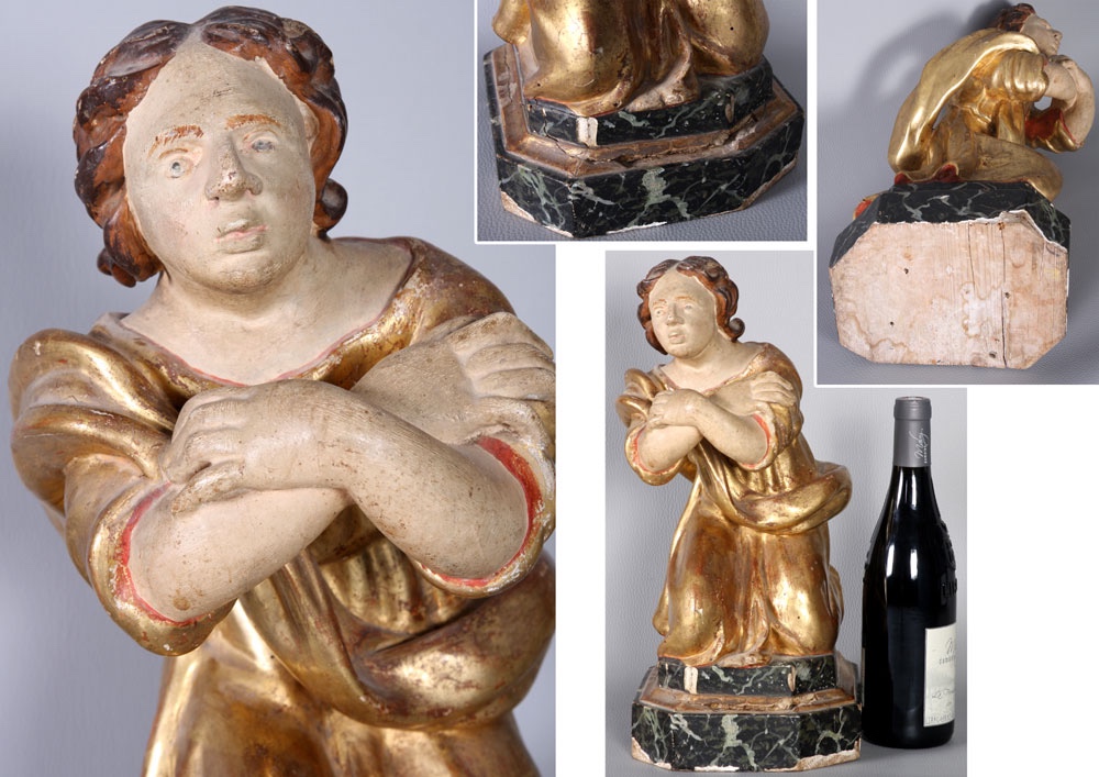Grande sculpture en bois doré du 18 ème siècle, 42 cm, Saint en prière-photo-1
