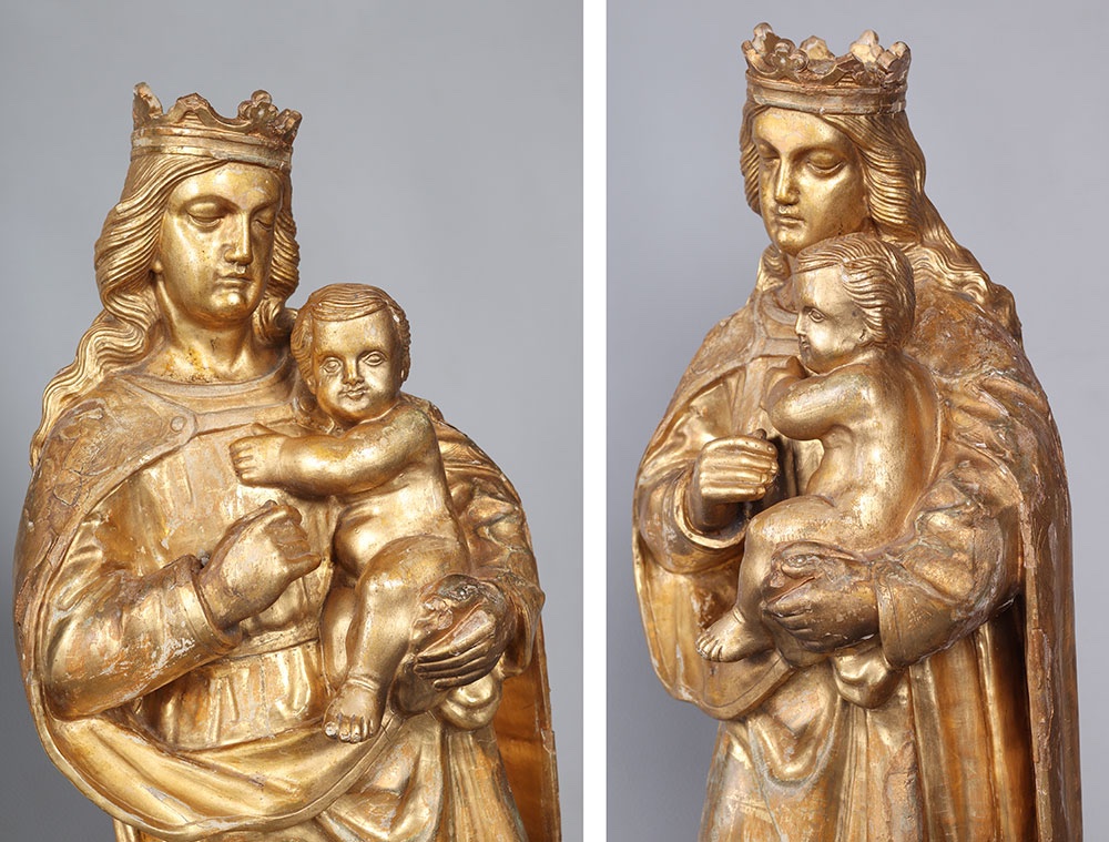 Vierge couronnée XVIII ème, 56 cm, sculpture en bois doré feuilles d’or-photo-2