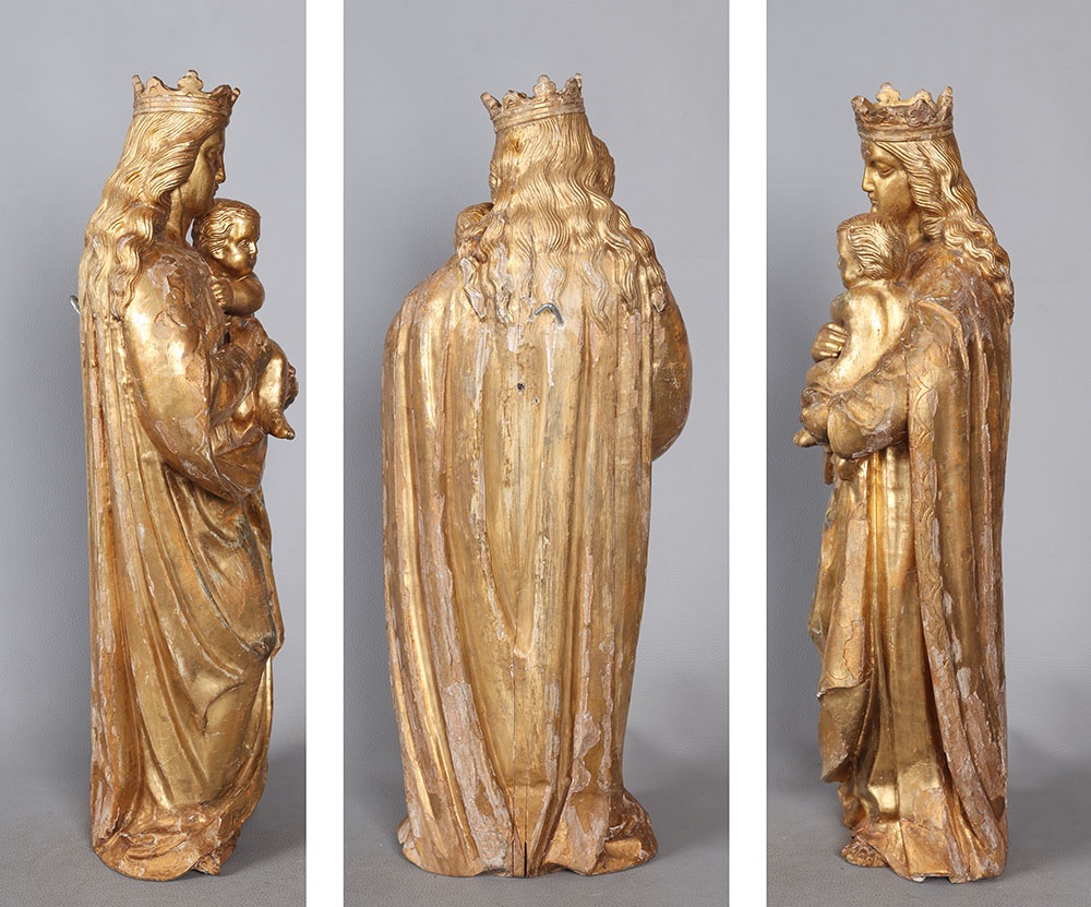 Vierge couronnée XVIII ème, 56 cm, sculpture en bois doré feuilles d’or-photo-3