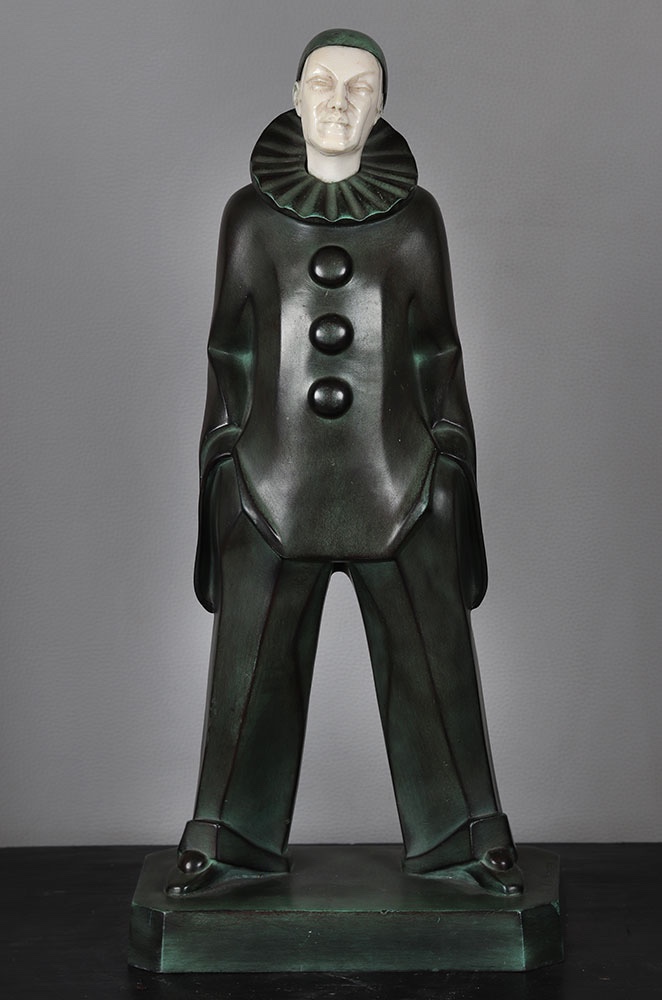 Max Le Verrier, Chryselephantine 45 Cm, Bronze, Art Deco, Pierrot 