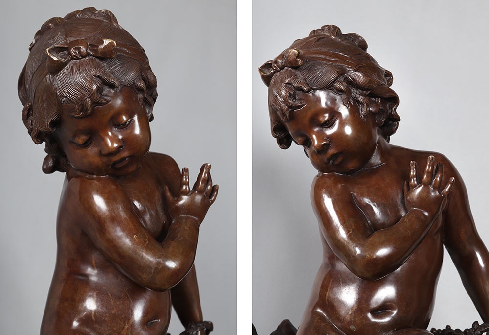 19th Century Bronze, Auguste Moreau, 75 Cm, Little Girl With A Cricket-photo-2