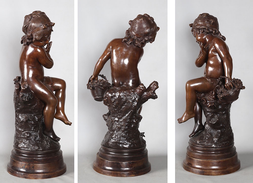 19th Century Bronze, Auguste Moreau, 75 Cm, Little Girl With A Cricket-photo-3