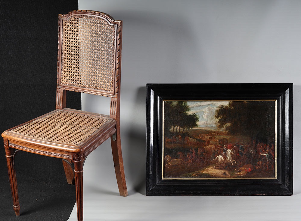 Ecole Française du XVII°, Entourage de Van Der MEULEN, 74 cm, L’Attaque du convoi-photo-2