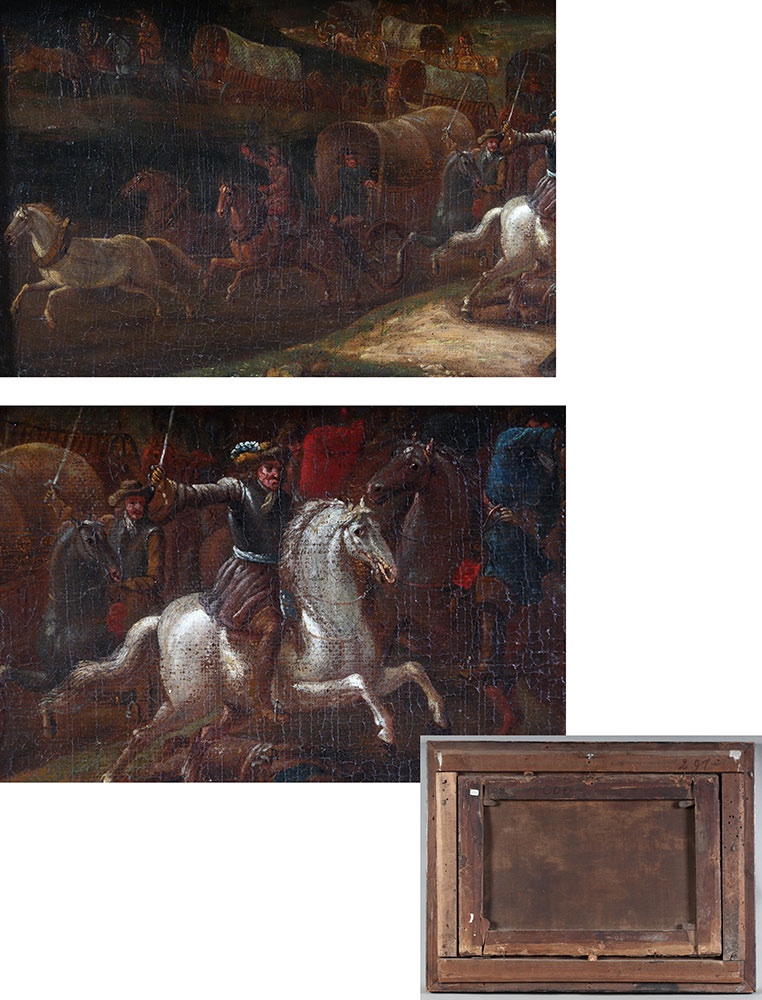 Ecole Française du XVII°, Entourage de Van Der MEULEN, 74 cm, L’Attaque du convoi-photo-4