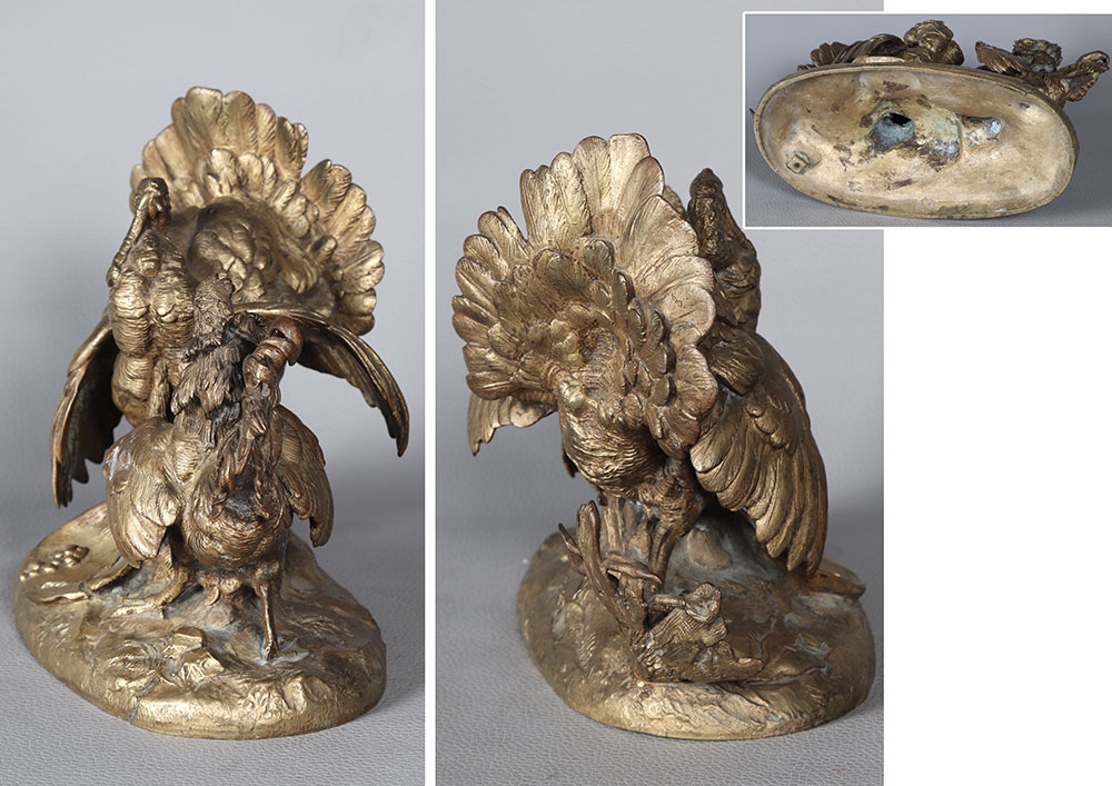 19th Century Bronze, With A Gilt Patina, The Turkey And The Rooster-photo-1