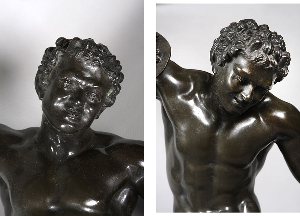 Bronze XIX ème, 57 cm, Faune aux cymbales, bronze à l’antique, École Française-photo-2