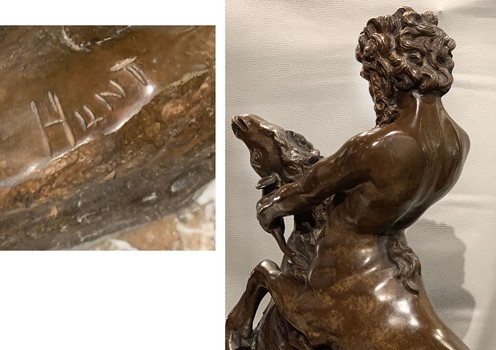 Grand bronze XIX ème, 65 cm, de James HUNT 1880 / ?,  Centaure en lutte avec un bouc-photo-1
