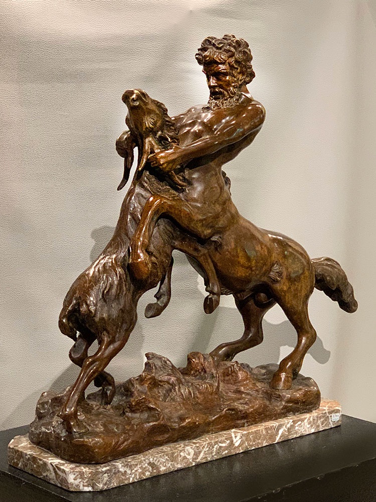 Grand bronze XIX ème, 65 cm, de James HUNT 1880 / ?,  Centaure en lutte avec un bouc-photo-2