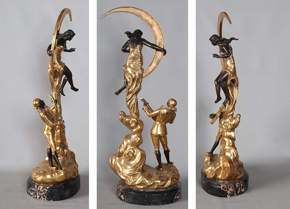 Bronze début XX ème, 73 cm, L. RAPHAEL, Pierrot, Art déco-photo-4