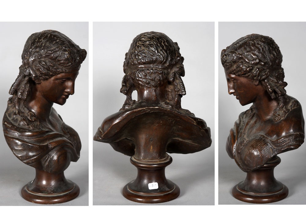 Bronze du XIX ème siècle, buste de d’Ariane, femme de Dionysos-photo-2