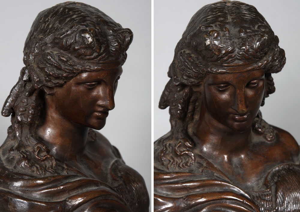 Bronze du XIX ème siècle, buste de d’Ariane, femme de Dionysos-photo-3