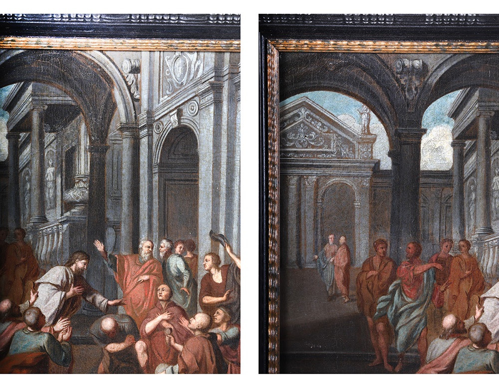 Ecole Italienne du XVII ème siècle, 70 cm, Jésus bénissant ses fidèles au Temple -photo-2