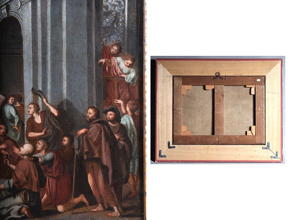 Ecole Italienne du XVII ème siècle, 70 cm, Jésus bénissant ses fidèles au Temple -photo-3