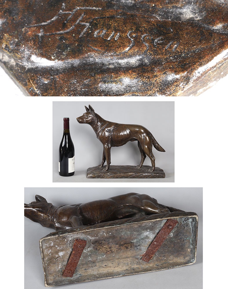 Bronze XIXème, signé H. Hanggen ou H. Hanssen, Chien de berger-photo-4