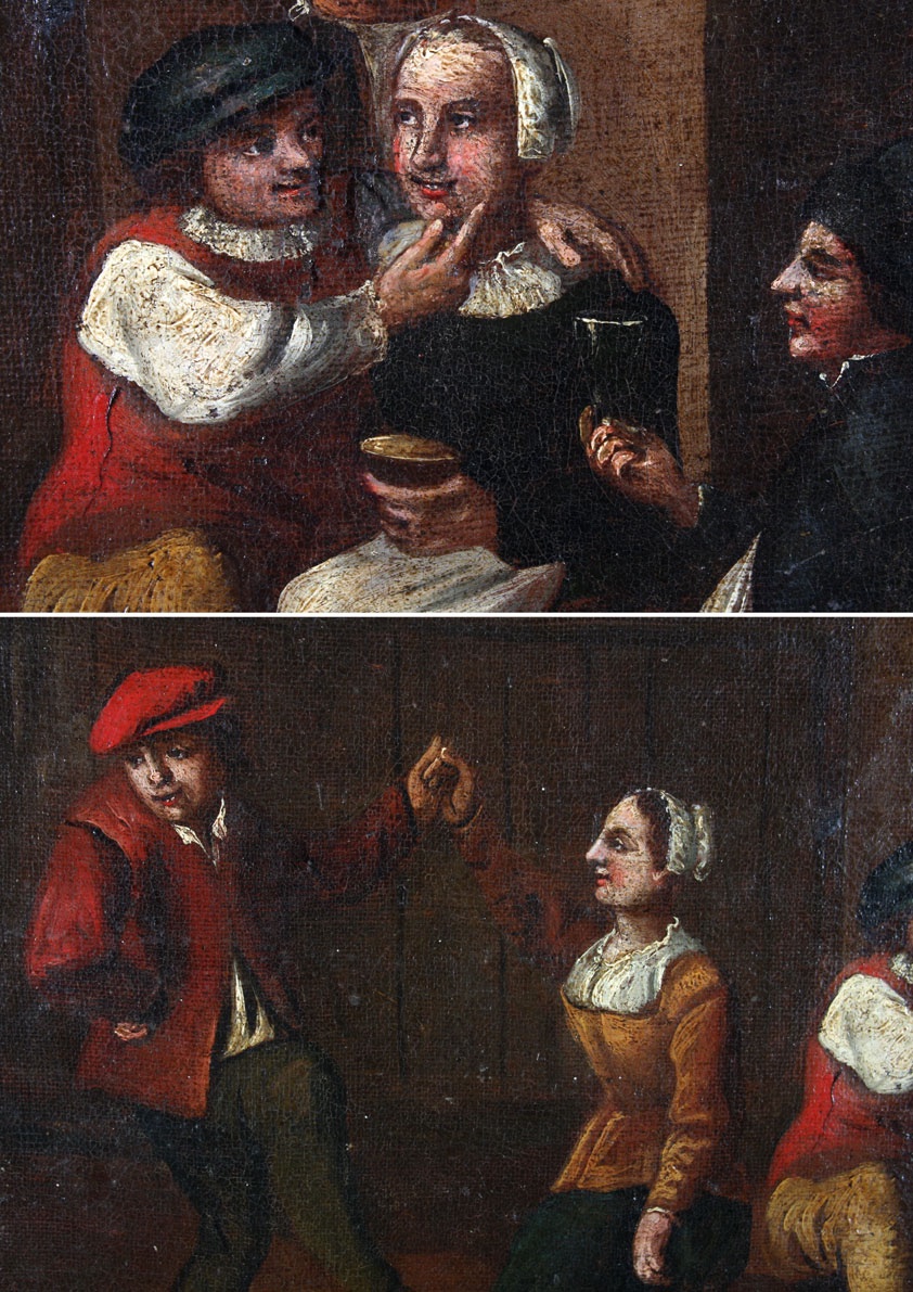 Ecole Flamande du XVII°, atelier de David TENIERS II, 79 cm, Réjouissance villageoises-photo-2