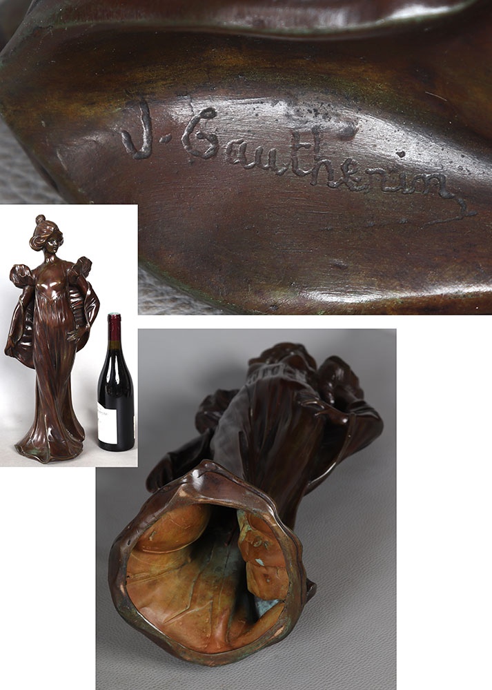 Bronze XIX ème,  51 cm, Jean GAUTHERIN 1840/1890, Jeune Femme aux seins nus-photo-1