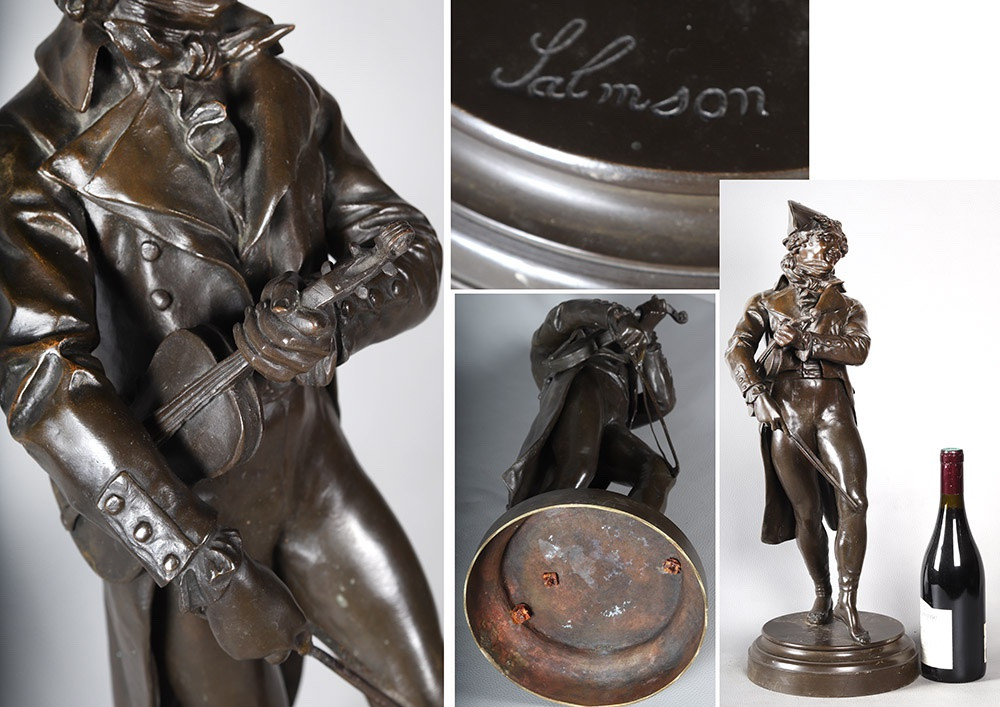 Bronze XIX ème, 62 cm, Jean Jules SALMSON 1823/1902, Le Violoniste sous l’Empire-photo-4