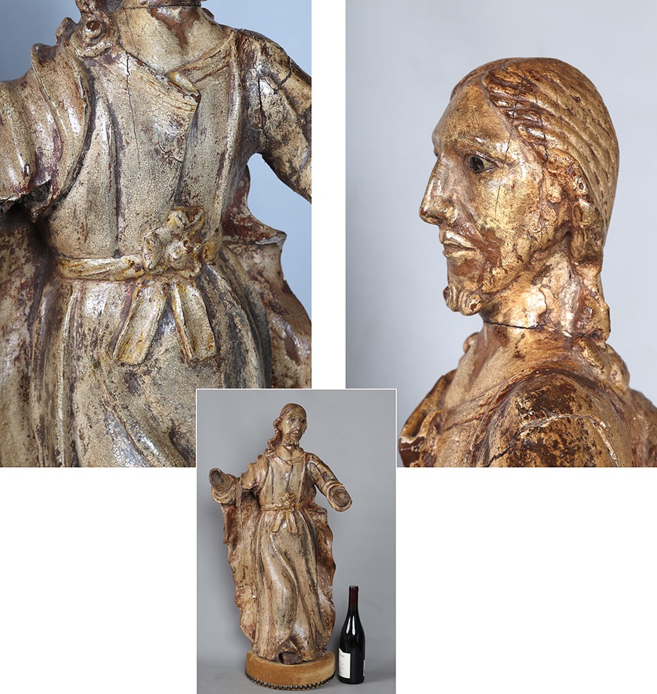 Sculpture du XVII ème, 85 cm, Christ, Bois polychrome aux yeux en verre-photo-4
