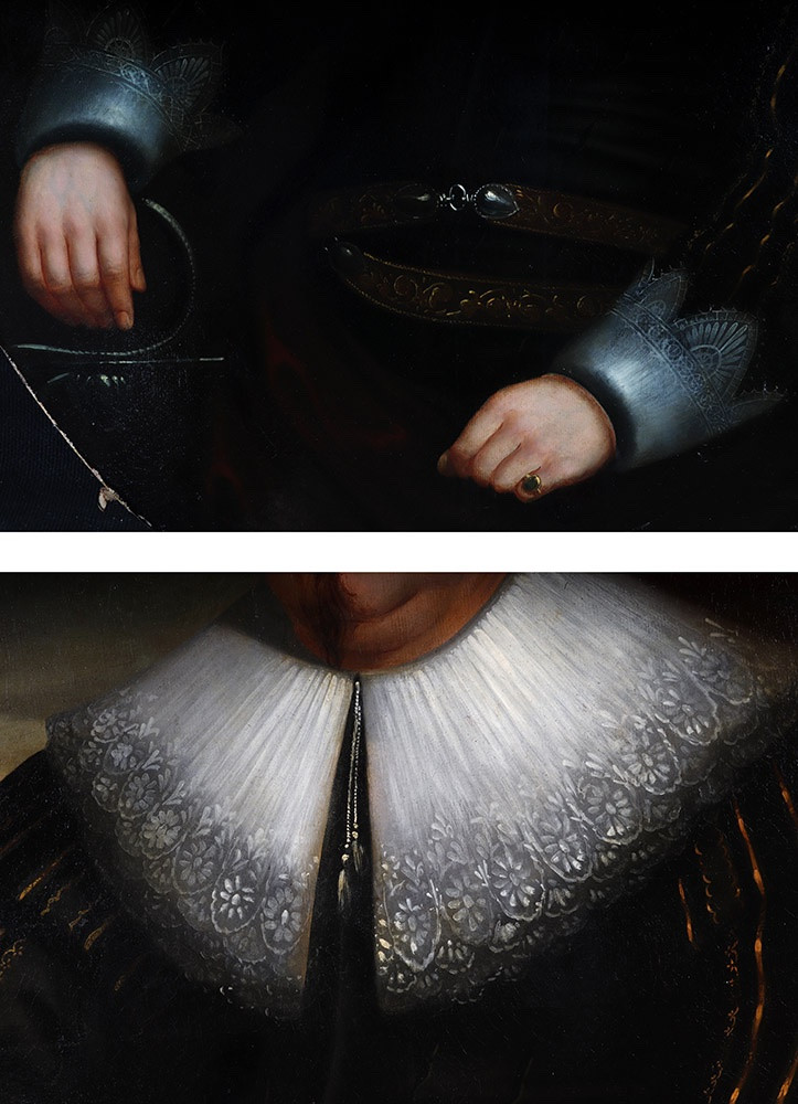 Grand portrait XIX ème, 108cm, noble à la collerette dite à confusion, Ecole Europe du Nord-photo-4