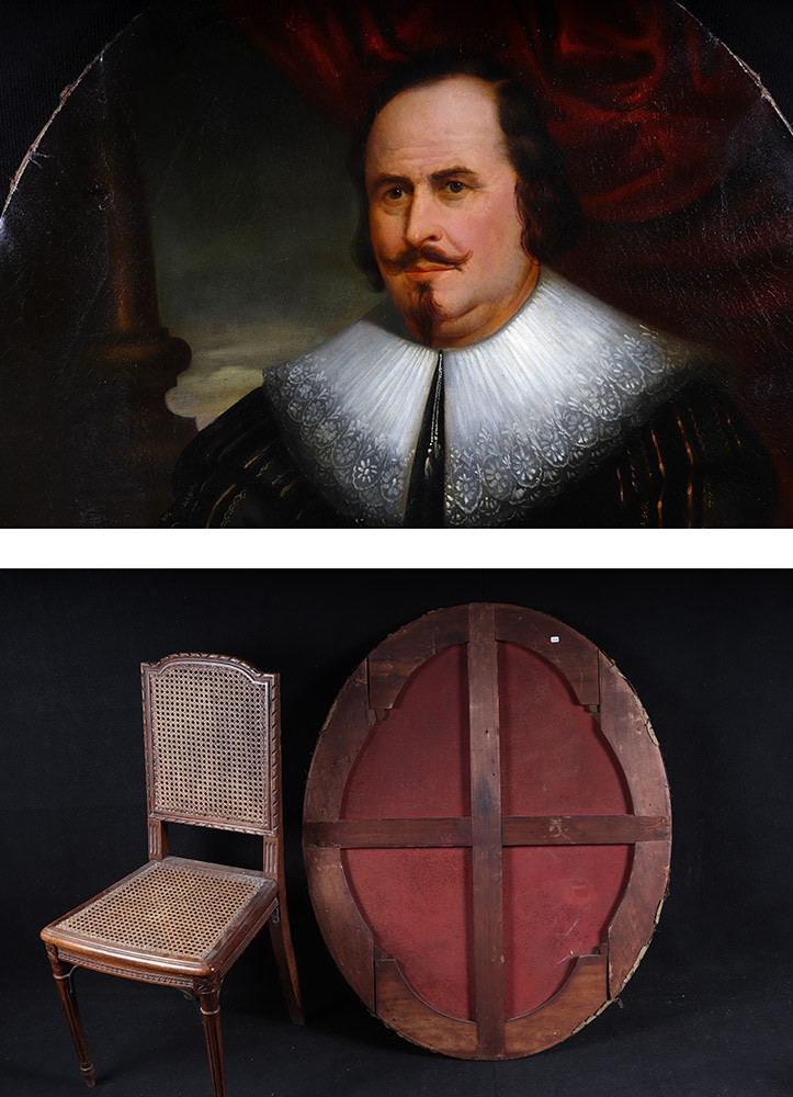 Grand portrait XIX ème, 108cm, noble à la collerette dite à confusion, Ecole Europe du Nord-photo-1