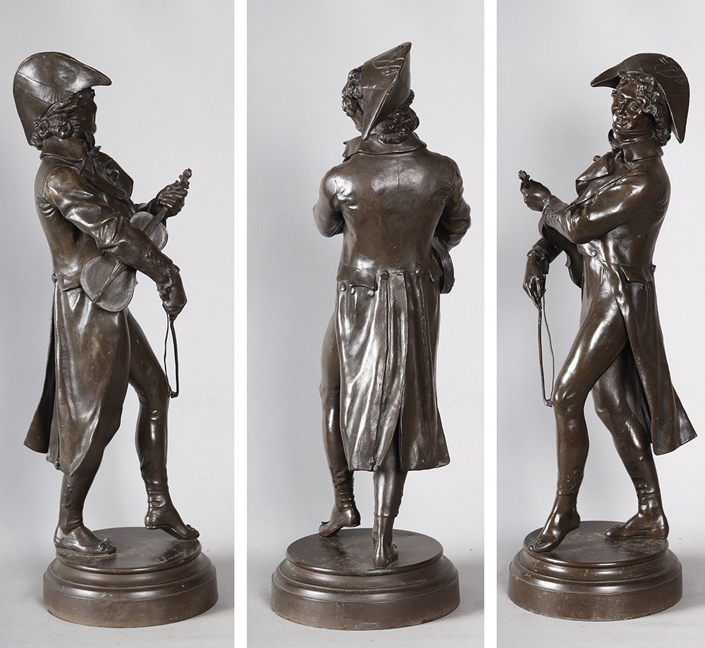 19th Century Bronze, 62 Cm, Jean Jules Salmson, The Violinist Under The Empire, French School-photo-2