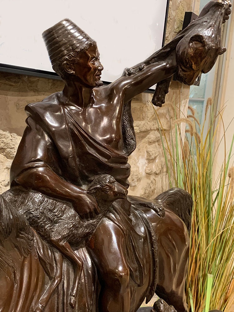 Très grand Bronze Orientaliste 100x90 cm, Max Arthur WAAGEN 1833/1898, retour de chasse, début -photo-4
