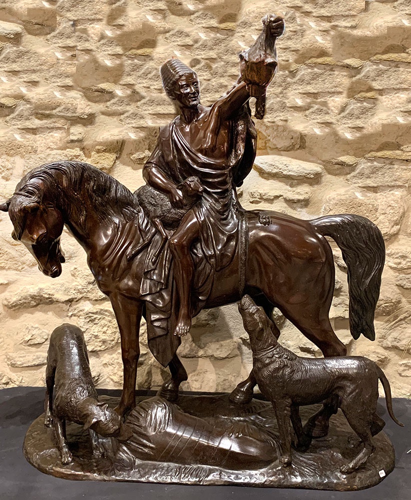 Très grand Bronze Orientaliste 100x90 cm, Max Arthur WAAGEN 1833/1898, retour de chasse, début 