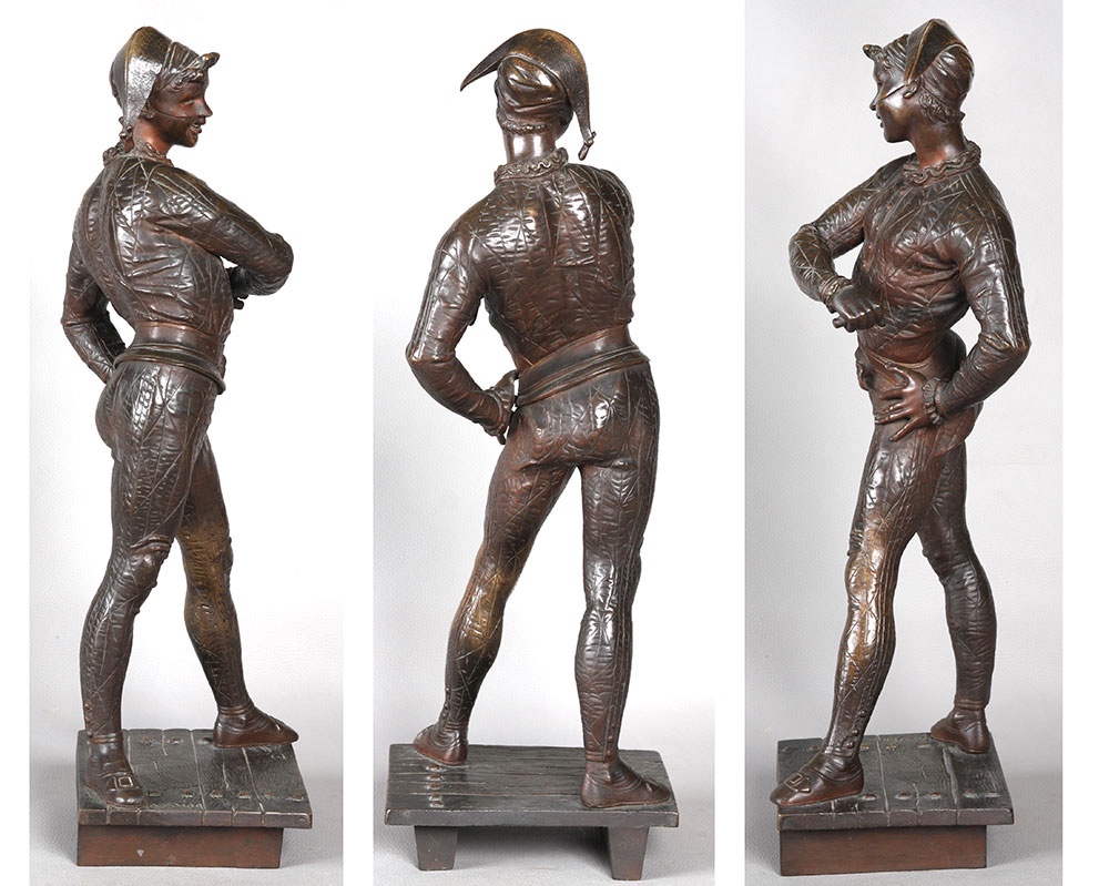 Bronze XIX ème, 54 cm, signé Emile LAPORTE 1858/1907, Arlequin-photo-3