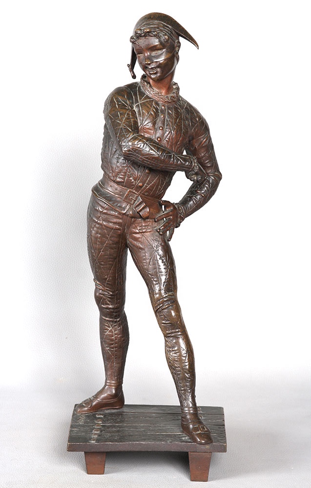 Bronze XIX ème, 54 cm, signé Emile LAPORTE 1858/1907, Arlequin