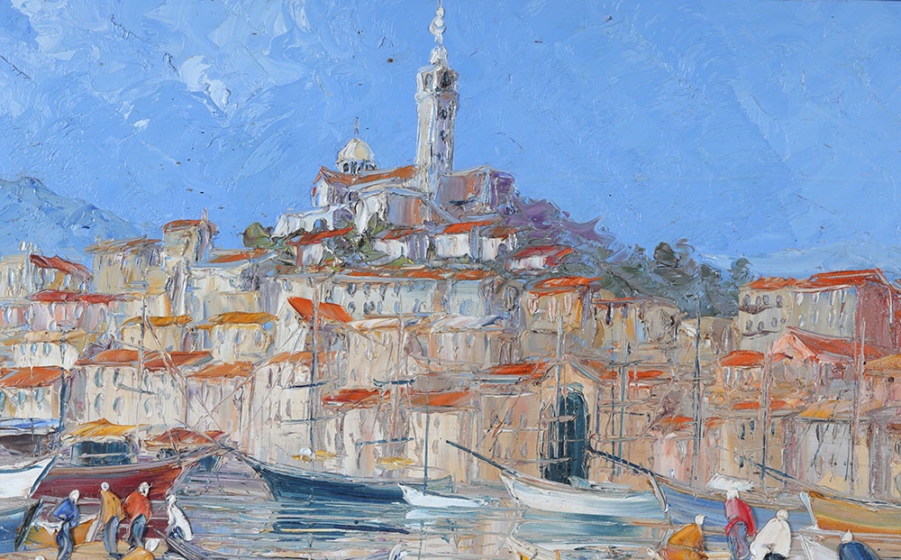Marseille, signé Michel Solé, 63x78 cm, Port Marseille, La Bonne Mère, le Vieux port-photo-2