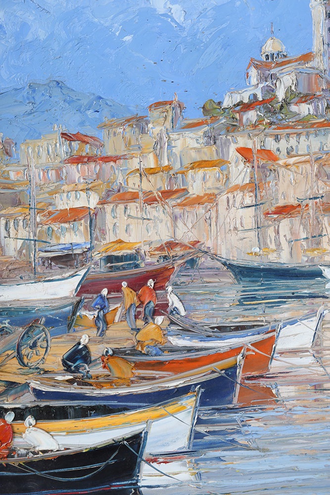 Marseille, signé Michel Solé, 63x78 cm, Port Marseille, La Bonne Mère, le Vieux port-photo-3