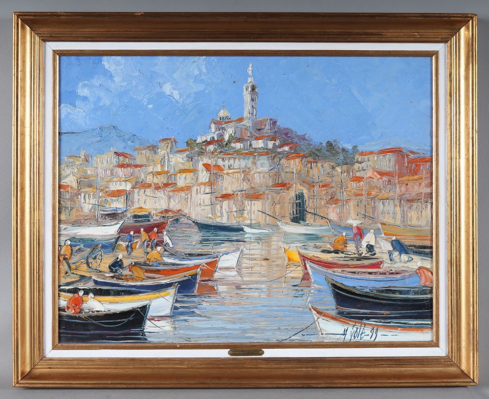 Marseille, signé Michel Solé, 63x78 cm, Port Marseille, La Bonne Mère, le Vieux port