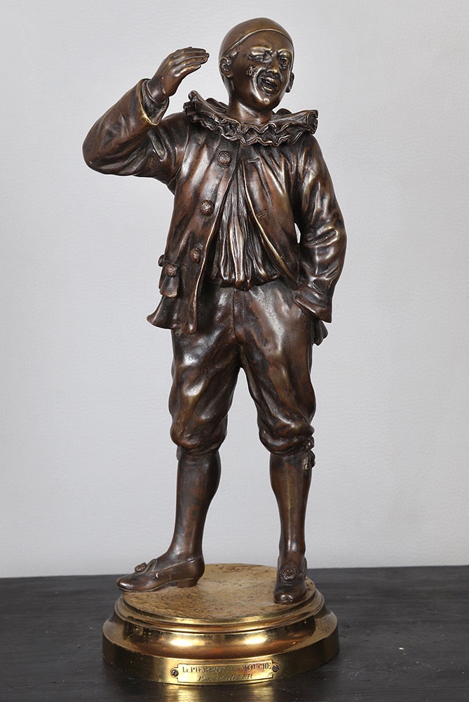 Emile Engler, Bronze, Late 19th Century, 37 Cm, Pierrot With A Fly