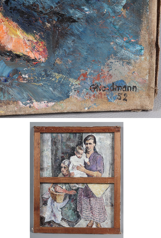 Signé : Germaine NORMANN , daté 1952, Les pêcheurs, Ecole Française-photo-1