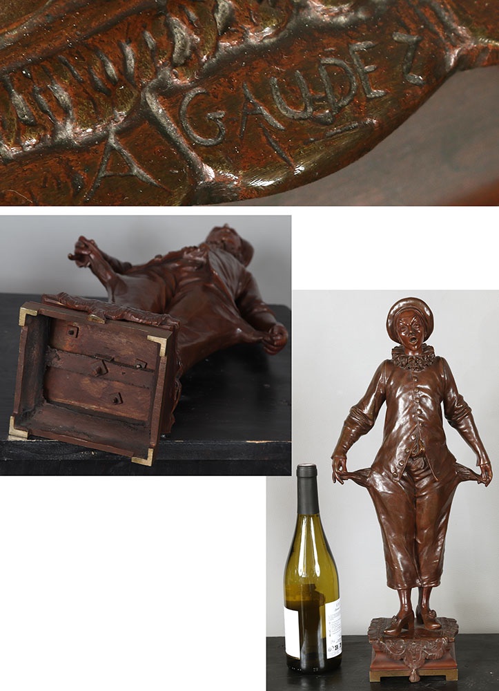 19th-century Bronze, Signed: Adrien Gaudez, 55 Cm, Pierrot-photo-4