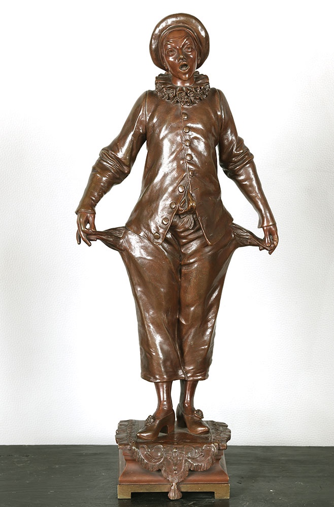 19th-century Bronze, Signed: Adrien Gaudez, 55 Cm, Pierrot