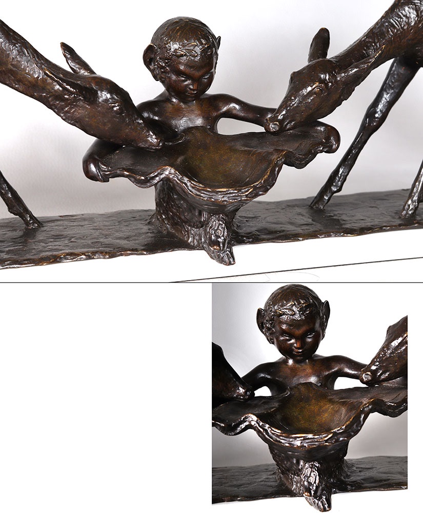 Bronze 1925, 94 cm, Ary BITTER, fondeur : SUSSE, Biches s’abreuvant, Art déco-photo-3