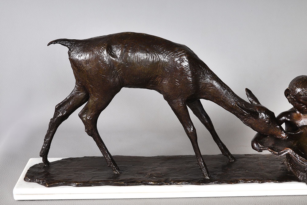 Bronze 1925, 94 cm, Ary BITTER, fondeur : SUSSE, Biches s’abreuvant, Art déco-photo-4