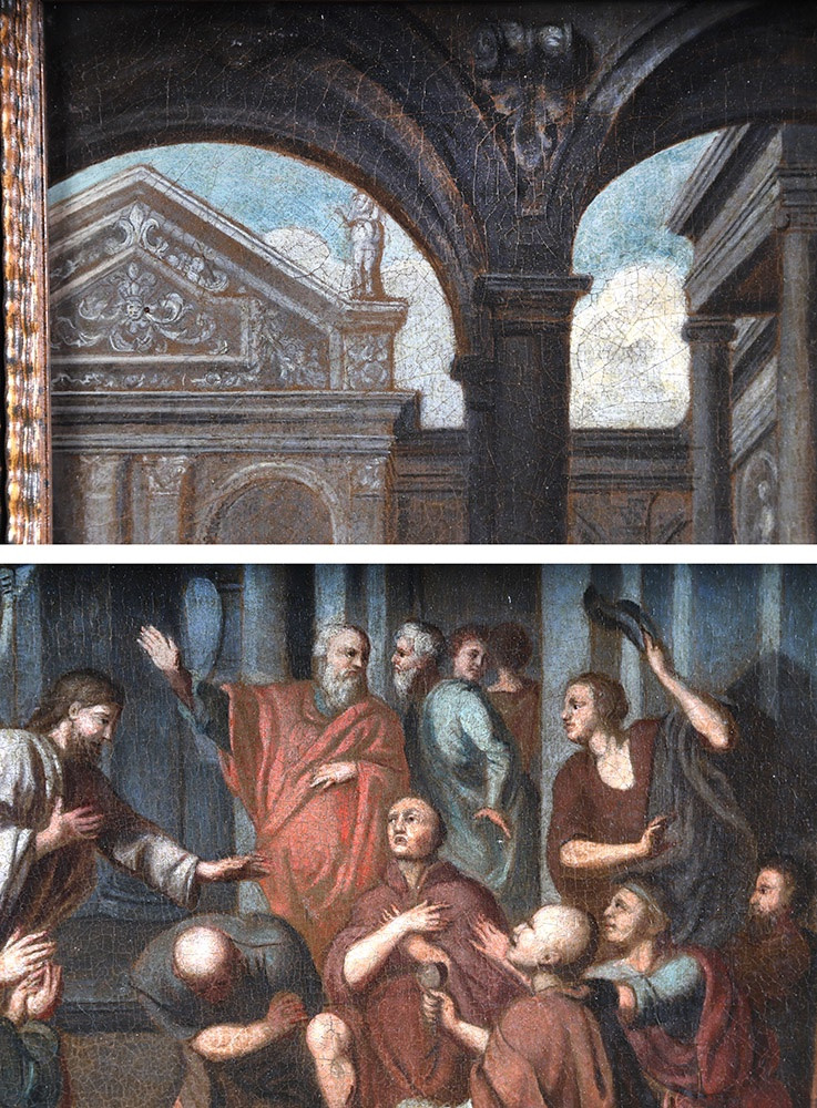 17th Century Italian School, 70 Cm, Jesus Blessing His Faithful In The Temple-photo-1